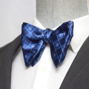 Men's Big Butterfly Self-Tie Bow Tie Blue‎ Ornament Design 100%Italian silk S700